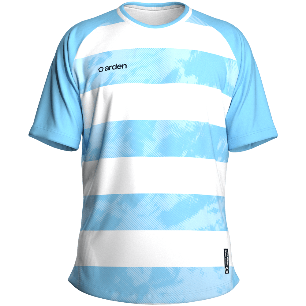 Maillot homme de rugby personnalisé blanc et bleu à manches courtes
